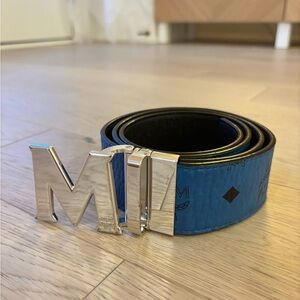 MCM Blue Belt with Silver M Buckle